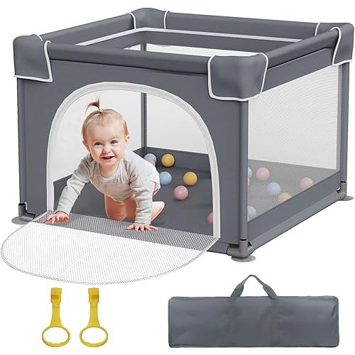 Jixrolyn Small Playpen for Babies and Toddlers, 36"x36", Soft Breathable Mesh, Anti-Slip Base, Mini Baby Play Yard with Pull-Up Ring
