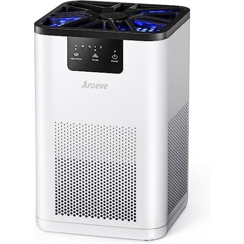 AROEVE Air Purifiers for Bedroom Air Purifier With Aromatherapy Function For Pet Smoke Pollen Dander Hair Smell 20dB Air Cleaner For Bedroom Office Living Room, MK06- White(Available for California)