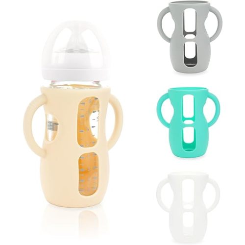 4-Pack Silicone Sleeves for Philips Avent Glass Bottles, BPA-Free Drop-Resistant Baby Bottle Sleeves with Handles, Compatible with Philips Avent Natural Glass Baby Bottles (8 oz)