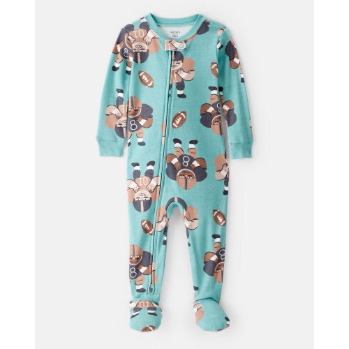 Baby Boy Football Print 100% Cotton Long-Sleeve 2-Way Zip 1-Piece Pajamas - Green | Carter's
