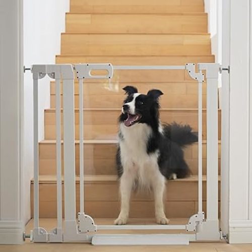 Clear Baby Safety Gate for Stairs,29.52-37.79" Wide, 30" Tall Pressure Mounted Acrylic Pet Gate, Easy Walk Through Auto Close Child Gate for Doorways and House,29.52-37.79"