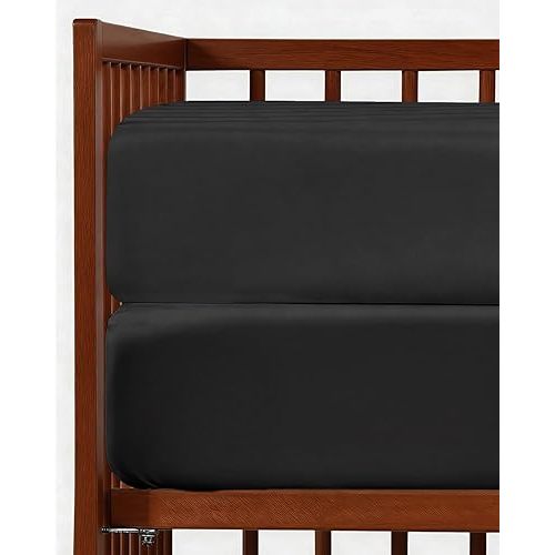 Baby Crib Sheets for Boys & Girls - Pack of 2 Fitted Microfiber Crib Sheets for Standard Crib & Toddler Mattress - Soft, Breathable & Wrinkle Free - Machine Washable, Oeko Tex - 52x28x8in - Black Duo