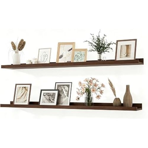Walnut Floating Shelves for Wall Decor, 48 in Shelf with Lip, 2 Set