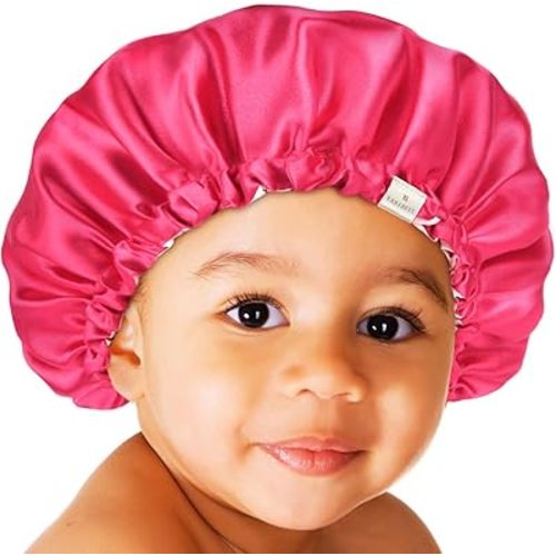 YANIBEST Baby Satin Bonnet Sleep Cap - Double Layer Reversible Adjustable Silky Satin Cap for Infant Toddler(6-36 Months,Hot Pink)