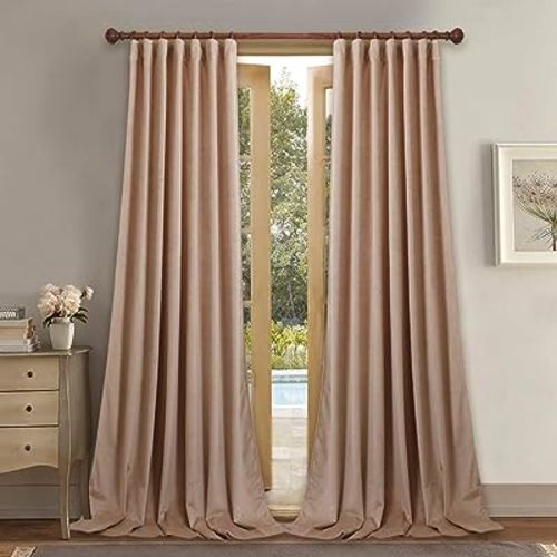 StangH Blush Beige Velvet Curtains Back Tab for Nursery, W52xL102, 2 Panels