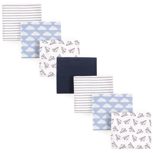 Hudson Baby Infant Boy Cotton Poly Flannel Receiving Blankets Bundle, Paper Airplane, One Size
