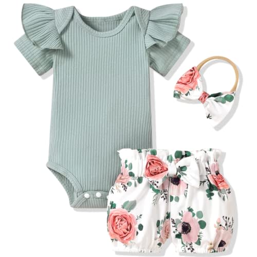 Aalizzwell Baby Girls Ribbed Bodysuit Bloomer Shorts Outfits Summer Clothes