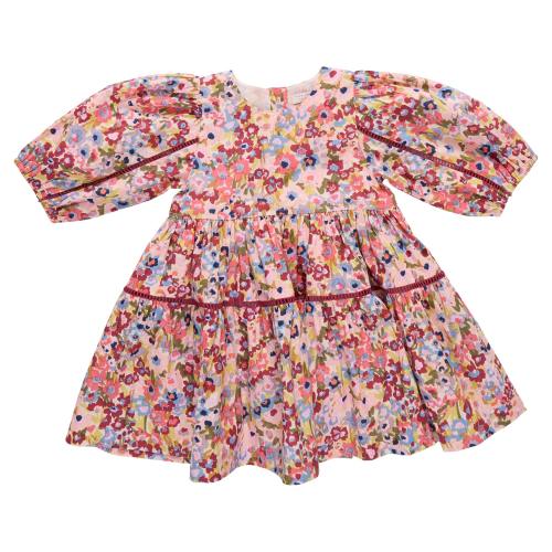 Girls Maribelle Dress - Burgundy Sketched Floral