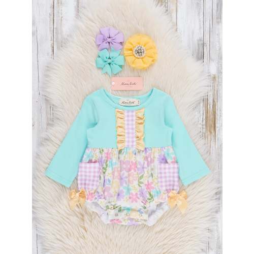 Gingham Floral Garden Ruffle Bubble