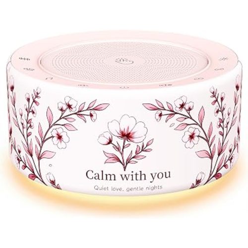 Kipcush White Noise Machine for Baby & Adults, 30 Soothing Sounds, Soft Non-Glare Nursery Lamp, 8 Color Night Lights, Memory Function (New Floral Theme, Standard)