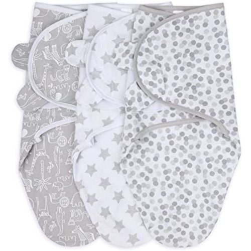 The Peanutshell Baby Swaddle Blankets for Boys or Girls, Grey Safari Animals & Stars, 3 Pack Wrap Set (Medium/Large) - Medium/Large (3-6 Month)