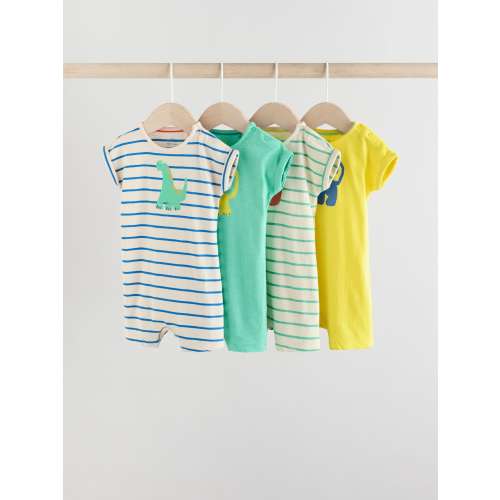 Blue/Green 100% Cotton Baby Rompers 4 Pack