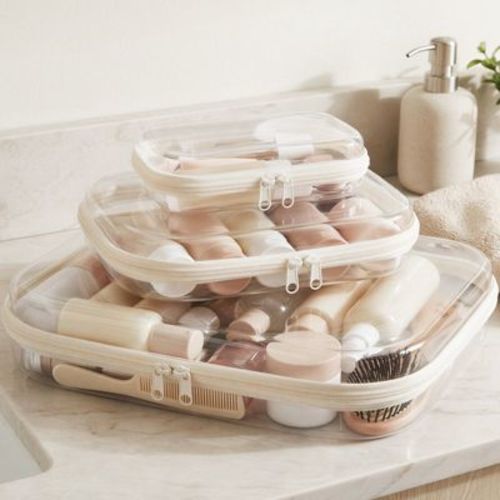 Wrapables Transparent Hard Shell Zipper Case, Clear Travel Storage Organizer for Snacks, Toiletries, Makeup, and Cosmetics (Set of 3) (Set of 3), MSS