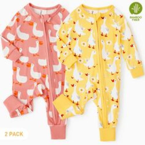 Patpat Baby Girl Clothes Unisex Viscose from Bamboo Footless Zip Sleepwear Long Sleeve Snug Fit Baby Pajamas for Newborn Infant Boys Girls Baby Gifts Sleeper 2Pack,0-3 Months, Newborn Unisex, Yellow