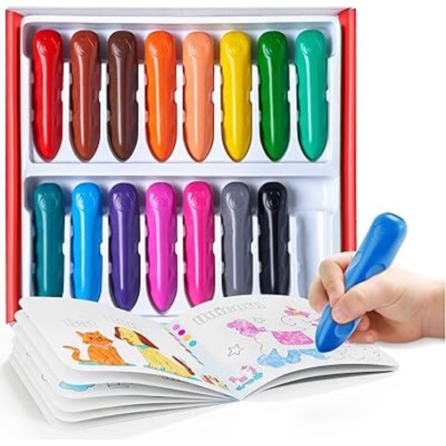 JoyCat 16 Colors Jumbo Crayons for Toddlers 1-3 4 5 6 year old Kid,Easy-Grip,Unbreakable,Non-Toxic,Washable,big,Triangular toddler Crayons with Coloring Activity Paper,Ideal for Kids with Art Supplies