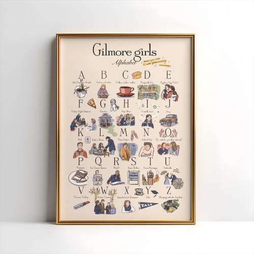 Gilmore Girls Alphabet Poster – 16x20 Wall Art Print, TV Show Fan Gift, Rory & Lorelai Decor, Stars Hollow Nursery or Dorm Room Art