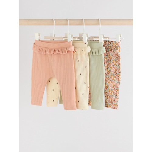 Sage Green/Coral/Ditsy Baby Leggings 4 Pack (0mths-2yrs)