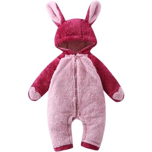 CAHL&FAUO Newborn Baby Jumpsuit With Fold-Over Mittens Girls Boys Winter Snowsuit Fleece Warm Romper Hooded Outwear Outfits