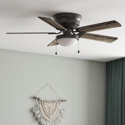 Harbor Breeze Armitage 52-in Matte Black with Black/Cocoa Blades LED Indoor Flush Mount Ceiling Fan with Light (5-Blade) 42480 at Lowes.com