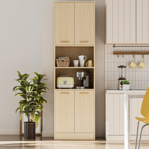 Ebern Designs Schnur 75"H Kitchen Pantry Cabinet with Open Storage and Adjustable Shelves for Dining Room, Living Room, Laundry, Bathroom & Reviews | Wayfair