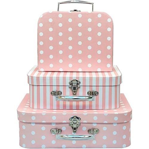 Paperboard Suitcases Set of 3 Decorative Boxes, Compatible with Barbie Storage Organizer, Doll Clothes, Toys, Photos, Accessories, Hat, Cute Storage Gift Boxes for Kids Girls Home Decoration