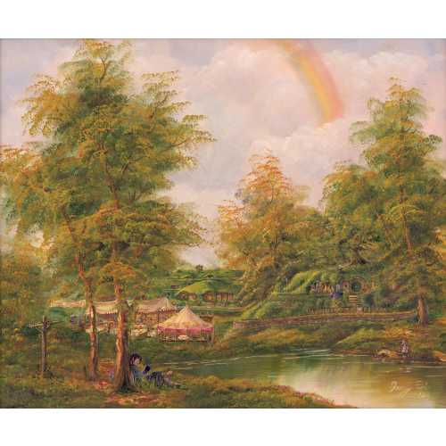 Lord of the Rings Oil Painting Art Print: Bilbo's Birthday Party in The Shire | Hobbiton | The Party Tree | Bag End | Frogo | Gandalf