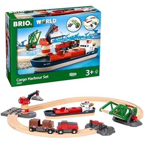 BRIO World - 33061 Cargo Harbor Set | 16-Piece Train Set with Accessories Wooden Tracks | Ideal Gift for Kids Aged 3+ | Certified Sustainable Materials
