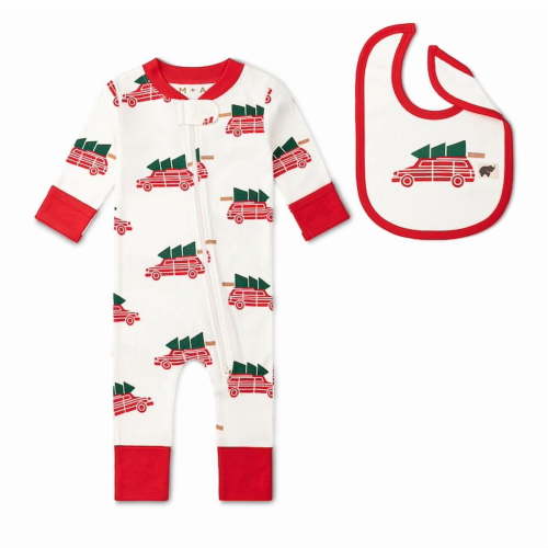 M+A by Monica + Andy Organic Cotton Gender Neutral Long Sleeve Baby One-Piece Pajama + Bib Set, Sizes Newborn - 24 Months