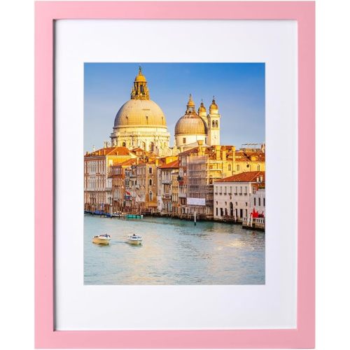 wyooxoo 11x14 Picture Frame Light pink Made of Solid Wood Photo Frames Display Pictures 8x10 with Mat or 11x14 Without Mat Colorful Frame For Tabletop Display or Wall