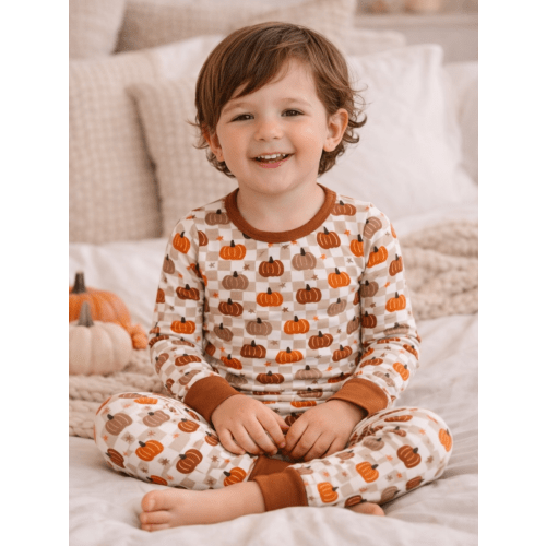 Long Sleeve 2-Piece Set, Pumpkin Checkerboard – 6-12m