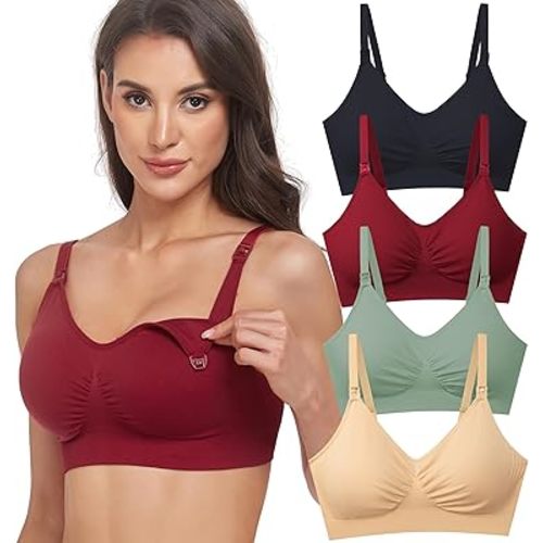 GXXGE 4Pack Nursing Bra for Breastfeeding Maternity Bras Push Up Silk Seamless Pregnancy Bralette Underwear