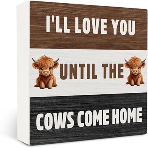 Farmhouse Baby Cow Wooden Box Sign Desk Decor,I'll Love You Till the Cows Wood Block Sign for Kids Room Nursery Home Desk Table Shelf Wall Decorations, 5x5 Inch