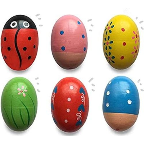 JoFAN 6 Pack Wooden Percussion Musical Shake Eggs Easter Egg Shakers for Kids Boys Girls Toddlers Easter Gifts Easter Basket Stuffers Fillers