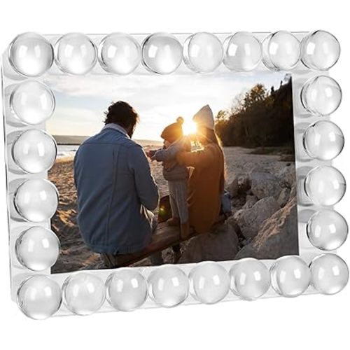Clear Bubble Crystal Picture Frames 5x7 with 24 Clear Balls,Exquisite Crystal Photo Frame Tabletop Display for Horizontal 5 x 7 Photos