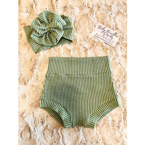 Olive Green Wavy Rib Bummies and Bow Set / Baby and Toddler Clothing Sets / Spring Summer Fashion / Handmade / Customizable Set