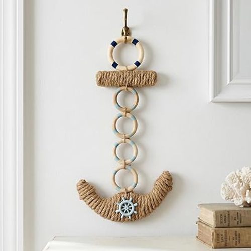 Handcrafted Anchor Wall Decor - Nautical Beach Wall Art Coastal Ocean Theme Hanging Decor for Bathroom Home Outdoor