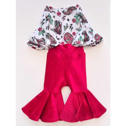 Baby Girl Red Corduroy Bell Bottoms, Christmas Flare Pants