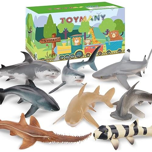 Toymany 8PCS Shark Toys Figurines, Realistic Sea Creatures Shark Toy for Kids 3-5 6-12, Ocean Sea Animal for Boy Girl Baby Shark Cake Topper Educational Figures (5 * 3IN)