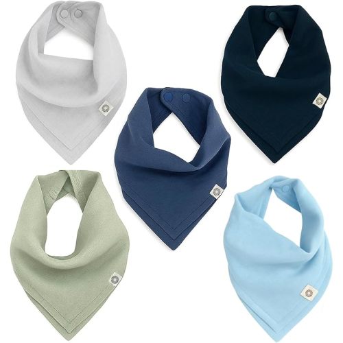 Kishu Baby Indi Organic Baby Bandana Bibs – Fairtrade 4-Way Reversible Drool Bibs for Boys & Girls – Unisex (Set of 5)