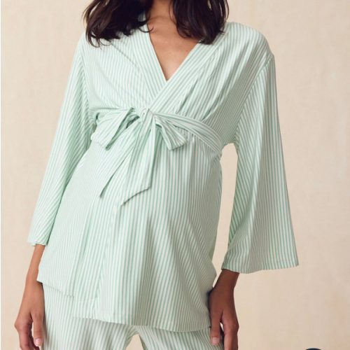 LAKE | Women | DreamModal™ Pajamas | Parisian Green Pencil Stripe Maternity Kimono Bundle Size Small