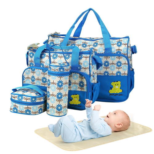 iMounTEK 5-Piece Set, Large Baby Diaper Bag Backpack, Unisex for Mom & Dad, Waterproof with Changing Pad, Blue