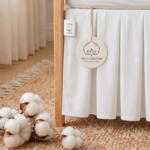 Baby Crib Skirt 100% Cotton Pleated Dust Ruffle for Unisex Baby Boys or Girls Soft Breathable Nursery Crib Toddler Standard Bedding Skirt 28" x 52" with 14" Drop (White)