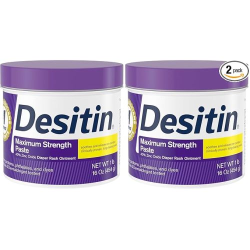 Desitin Maximum Strength Diaper Rash Cream, 40% Zinc Oxide | Treatment & Prevention | Hypoallergenic | Paraben-Free | 16 oz Pack of 2