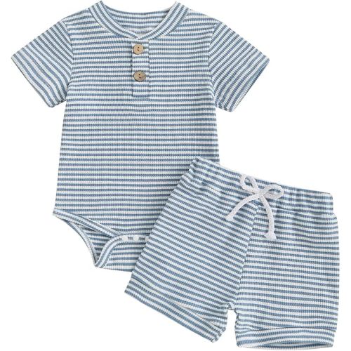 Ledy Champswiin Summer Newborn Baby Boy Girl Clothes Set Ribbed Outfits Unisex Infant Solid Short Sleeve Tops Shorts 2PCS
