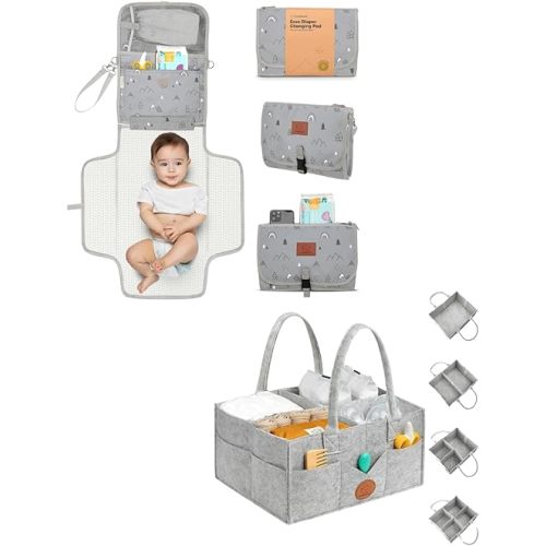 KeaBabies Portable Diaper Changing Pad and Baby Diaper Caddy Organizer - Waterproof Foldable Baby Changing Mat - Large Baby Organizer for Nursery, Foldable Baby Diaper Clutch