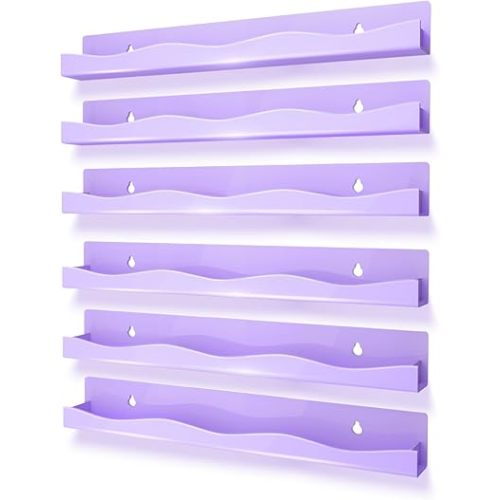 YMVV 6 Pack Nail Polish Wall Mounted Shelf,15 Inch Nail Polish Floating Shelves for 66-90 Bottles Multi-Purpose,Ideal Gift, Great Display for Salons Retailers,Purple