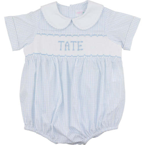 Blue Windowpane Custom Smocked Bubble