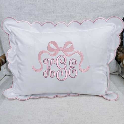 Custom Embroidered Monogram Baby Pillow: Scalloped Edge Cotton Nursery Decor