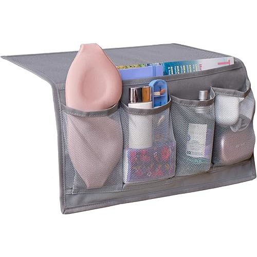 Slumber & Stow Hanging Bedside Caddy - 5 Pocket Bed Caddy Organizer for Tablets, Magazines, Phone, Glasses, Remotes & More - Ideal Storage For Dorm, Bedroom & Living Areas - 10"x17.3"