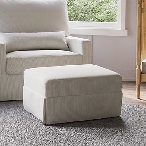 Namesake Crawford Gliding Ottoman in Fog Chatham Stripe Performance Eco-Weave, Water Repellent, Greenguard Gold & CertiPUR-US Certified